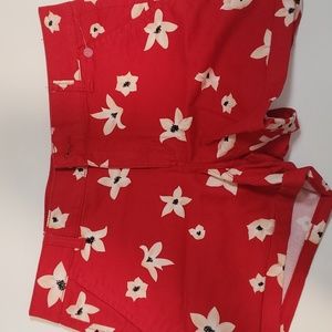 Red flower shorts